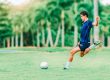 Practicing soccer
